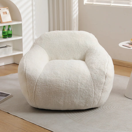 Spacious Off White Teddy Fabric Memory Foam Bean Bag Chair - Omega Lifestyles