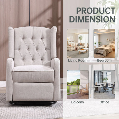 Multi-Functional Linen Recliner Chair With Rocking Swivel - Omega Lifestyles