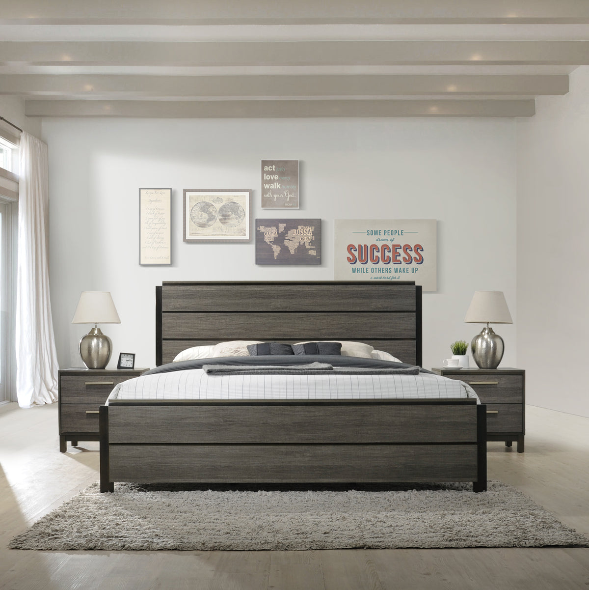 Queen Contemporary Antique Grey 3-Piece Wood Bedroom Set