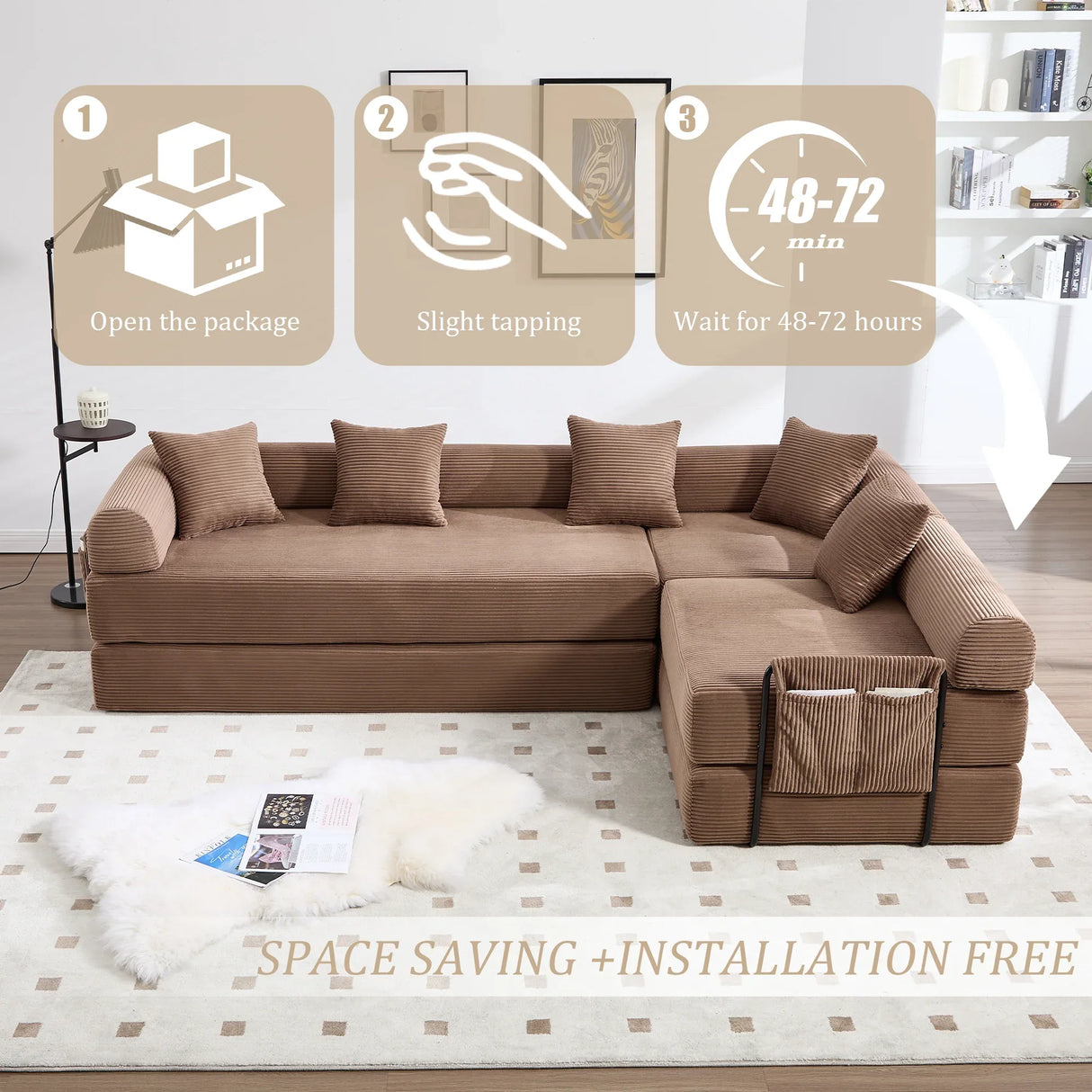 Convertible Folding Corduroy Memory Foam Sofa Bed - Omega Lifestyles