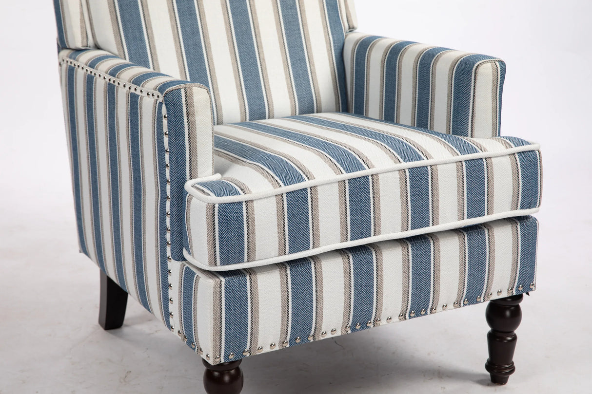 Vintage Blue White Striped Upholstered Accent Chair - Omega Lifestyles