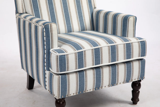 Vintage Blue White Striped Upholstered Accent Chair - Omega Lifestyles