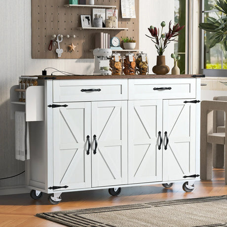 Farmhouse Style Rolling Kitchen Island With Power Outlet - Omega Lifestyles