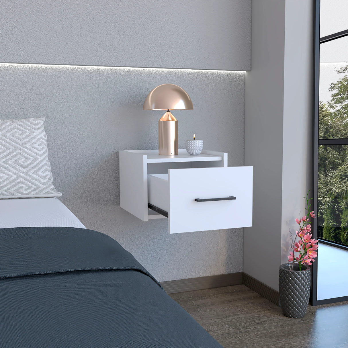 Floating Wall-Mounted Nightstand With Drawer Storage - Omega Lifestyles
