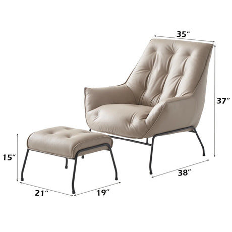 Khaki Top Grain Leather Accent Chair And Ottoman - Omega Lifestyles