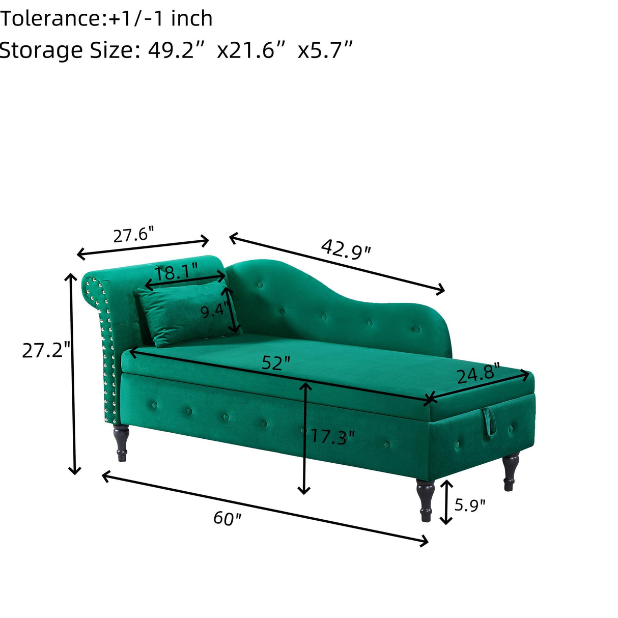 Velvet Upholstered Storage Chaise Lounge Bench - Omega Lifestyles