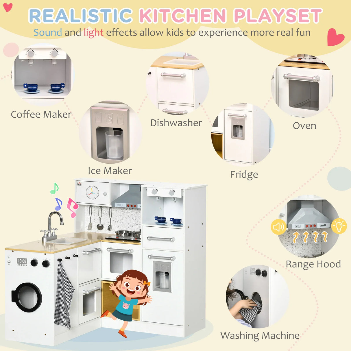 Wooden Kids Play Kitchen Set With Lights And Sound - Omega Lifestyles