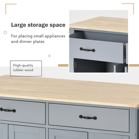 Kitchen Island Cart Solid Wood Top Four Door Cabinet - Omega Lifestyles