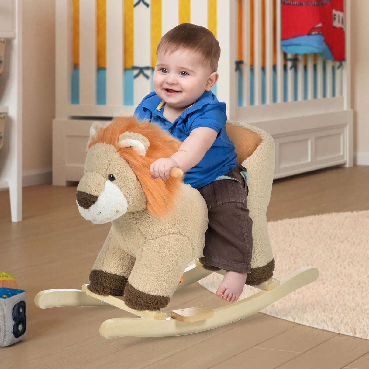 Lion-Themed Plush Baby Rocking Horse With Sound - Omega Lifestyles