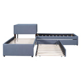 L-Shaped Upholstered Twin Platform Bed With Trundle Desk - Omega Lifestyles