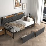 Twin Metal Bed Frame With Upholstered Headboard Charging - Omega Lifestyles