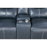 Blue Upholstered Motion Reclining Loveseat With Console - Omega Lifestyles