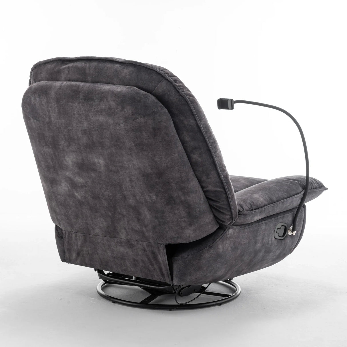 Modern Black Velvet Swivel Gliding Recliner Chair With Phone Holder - Omega Lifestyles
