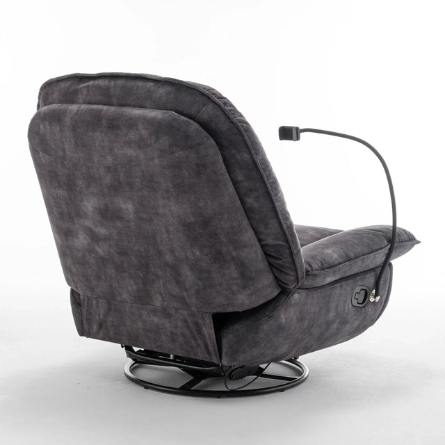 Modern Black Velvet Swivel Gliding Recliner Chair With Phone Holder - Omega Lifestyles