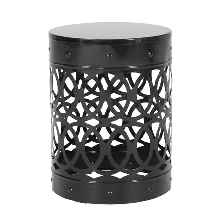 Modern Black Powder-Coated Iron Outdoor End Table - Omega Lifestyles