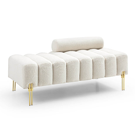 Sherpa Fabric Upholstered Modern End Of Bed Bench - Omega Lifestyles