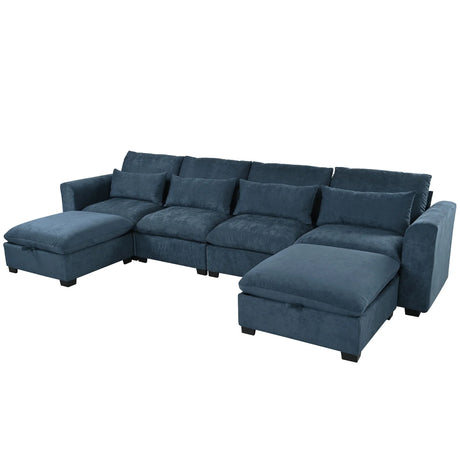 U-Shaped Modular Linen Blend Sofa With Ottomans - Omega Lifestyles