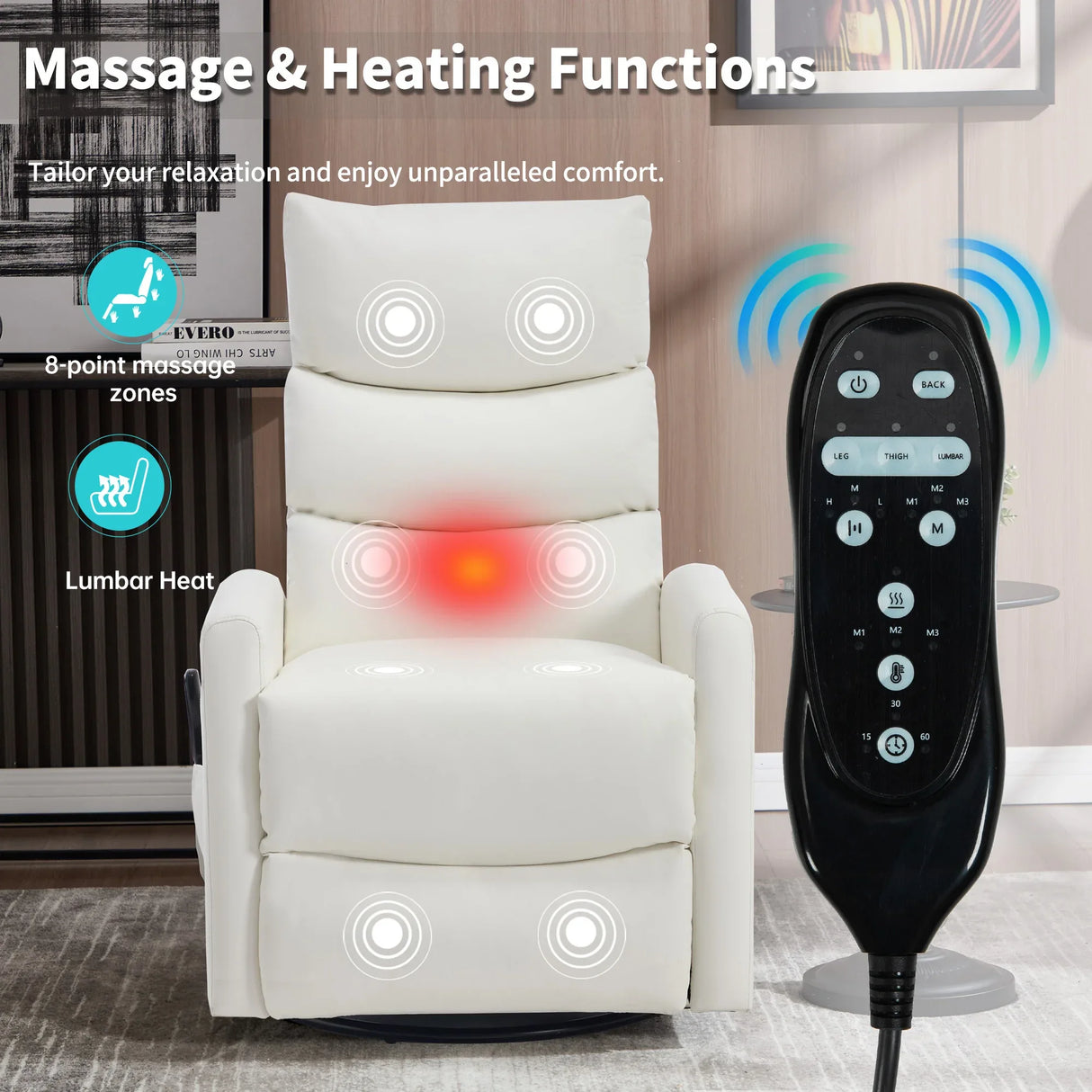 Heat Massage Recliner Chair With Swivel Rocker - Omega Lifestyles
