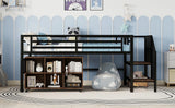Twin Metal Low Loft Bed With Storage Cubby And Stairs - Omega Lifestyles