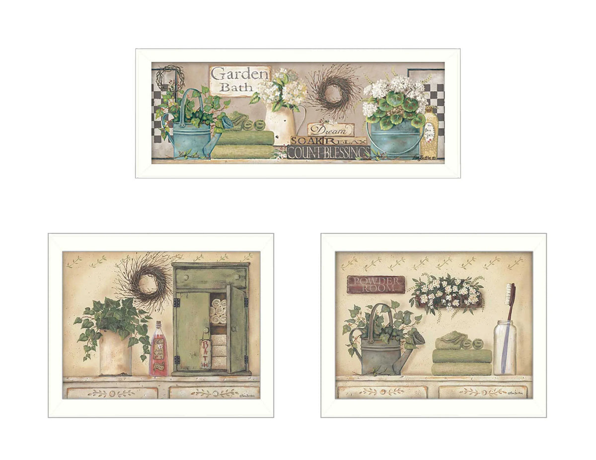 Garden Bath Collection 3-Piece MDF Framed Wall Art Set - Omega Lifestyles