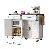 Farmhouse Style Rolling Kitchen Island With Power Outlet - Omega Lifestyles