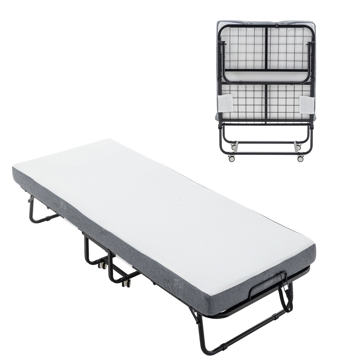 Memory Foam Foldable Rollaway Bed With Metal Frame