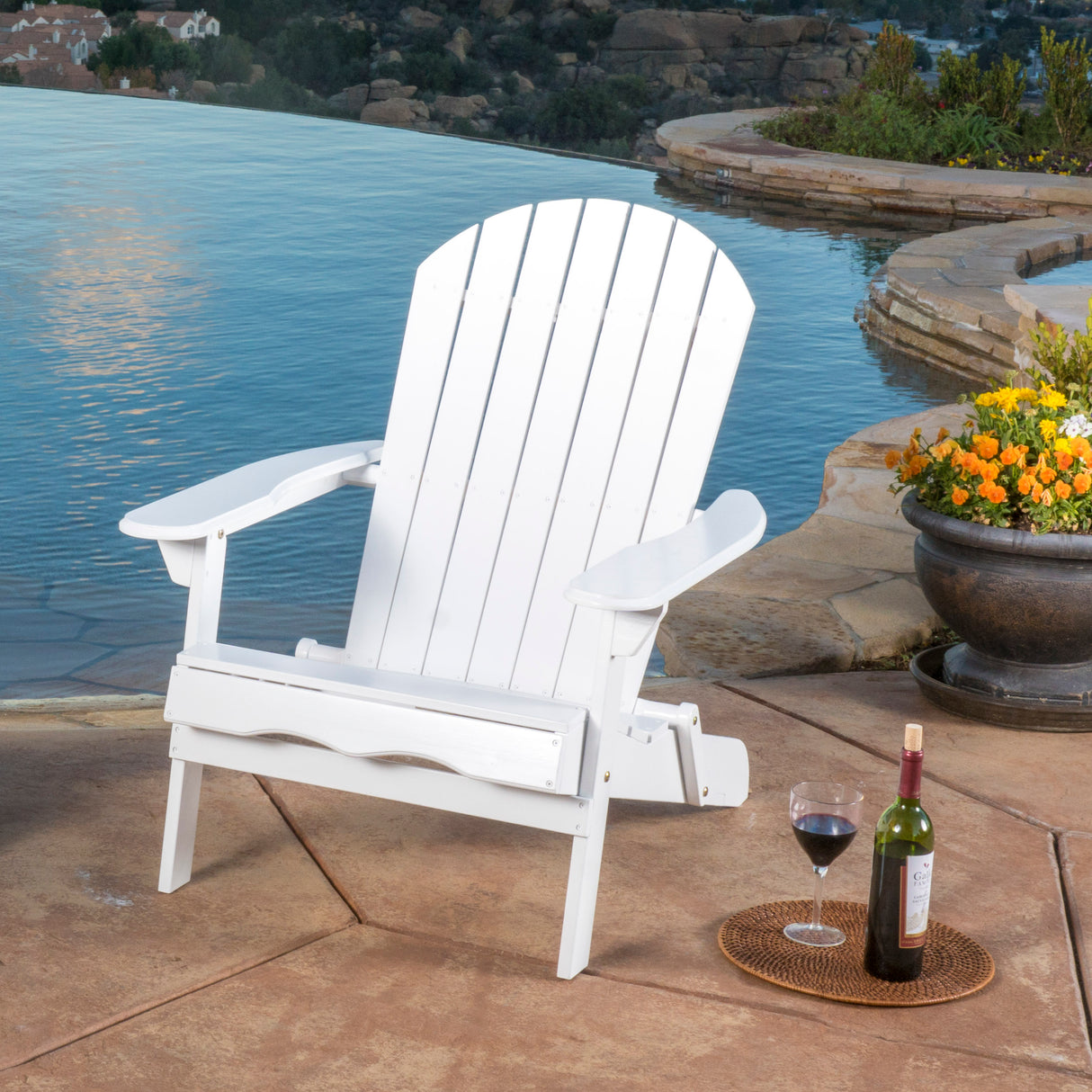 White Acacia Wood Foldable Adirondack Outdoor Chair