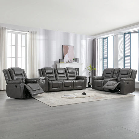 Grey Manual PU Upholstered Home Theater Recliner Chair Set - Omega Lifestyles