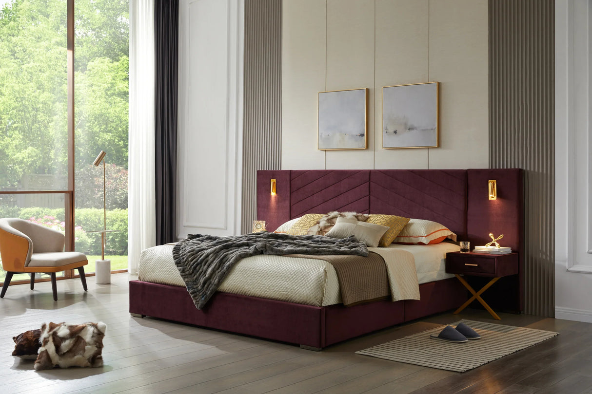 King Velvet Wingback Upholstered Platform Bed Frame - Omega Lifestyles