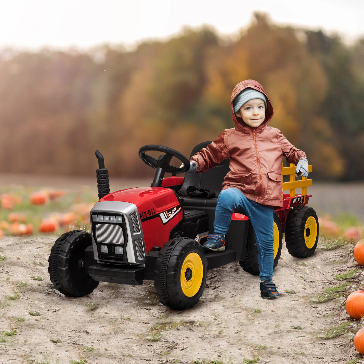 12V Battery Powered Kids Ride-On Tractor With Trailer - Omega Lifestyles