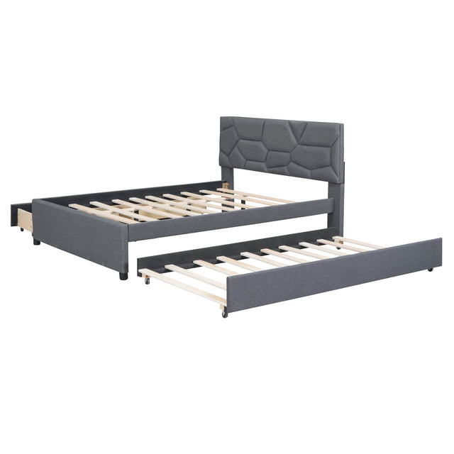 Full Upholstered Platform Bed With Trundle And Drawers - Omega Lifestyles
