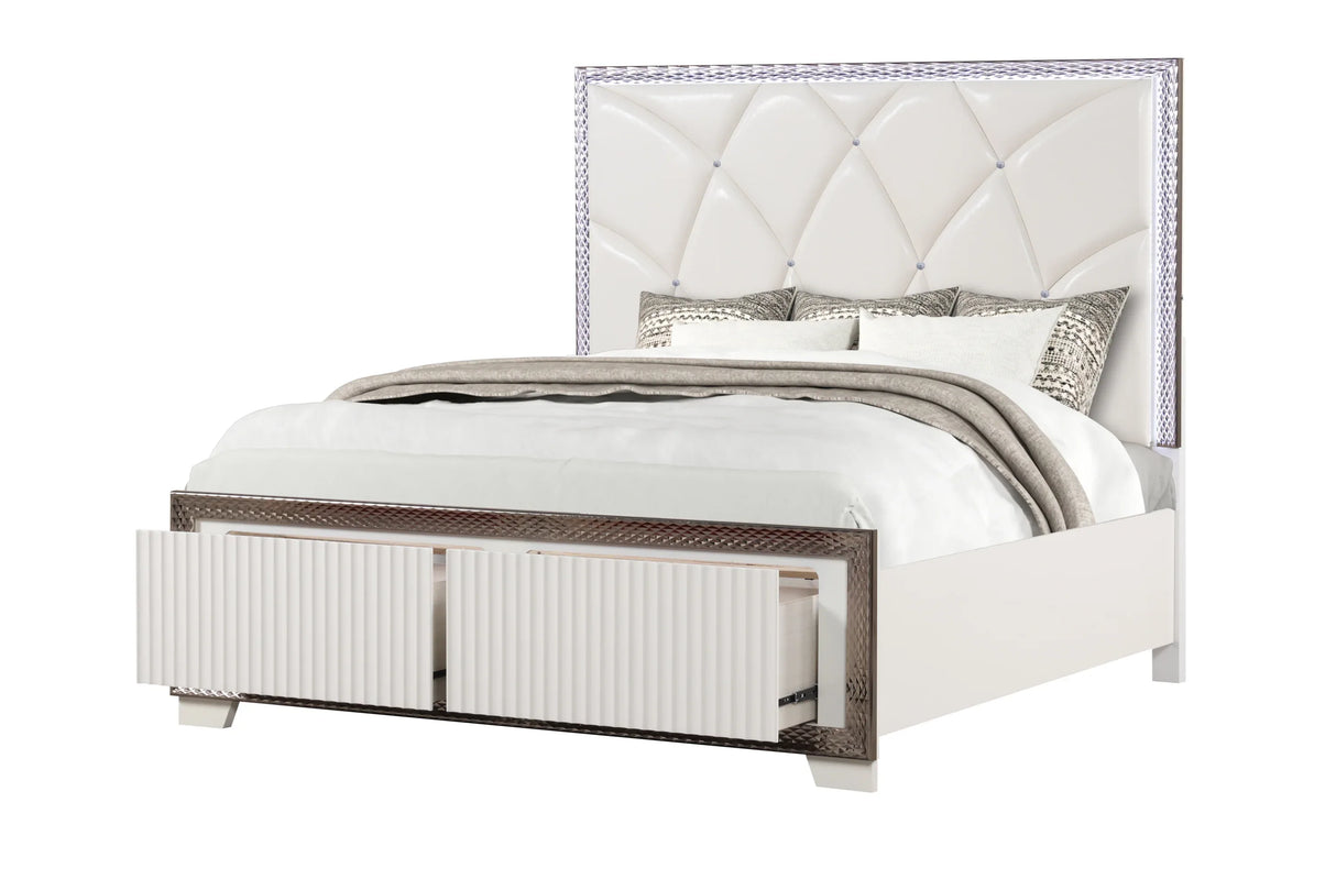 Modern Tufted Wood Bed Frame With LED Lighting - Omega Lifestyles