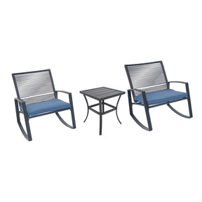 2-Person Outdoor Metal Rocking Patio Bistro Set With Table - Omega Lifestyles