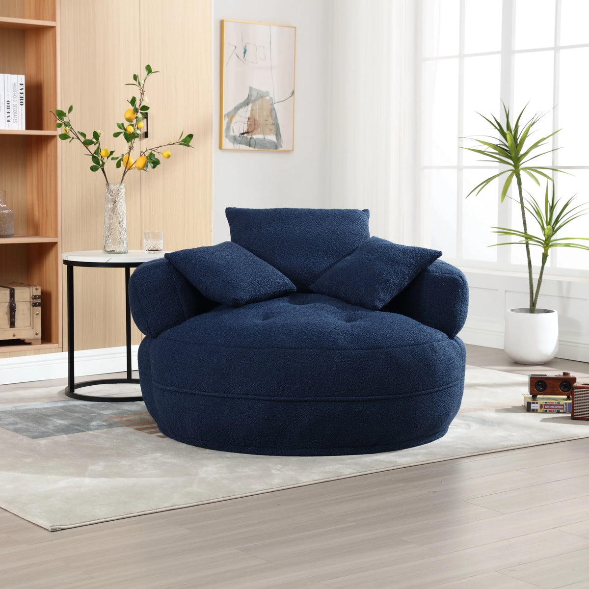 Modern Chenille Circular Sleeper Chair With Throw Pillows - Omega Lifestyles