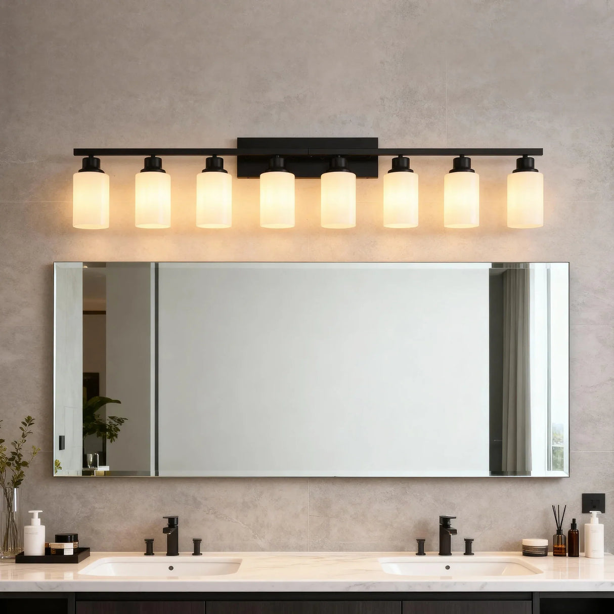 Modern Matte Black Glass 8-Light Wall Sconce Vanity Lamp - Omega Lifestyles