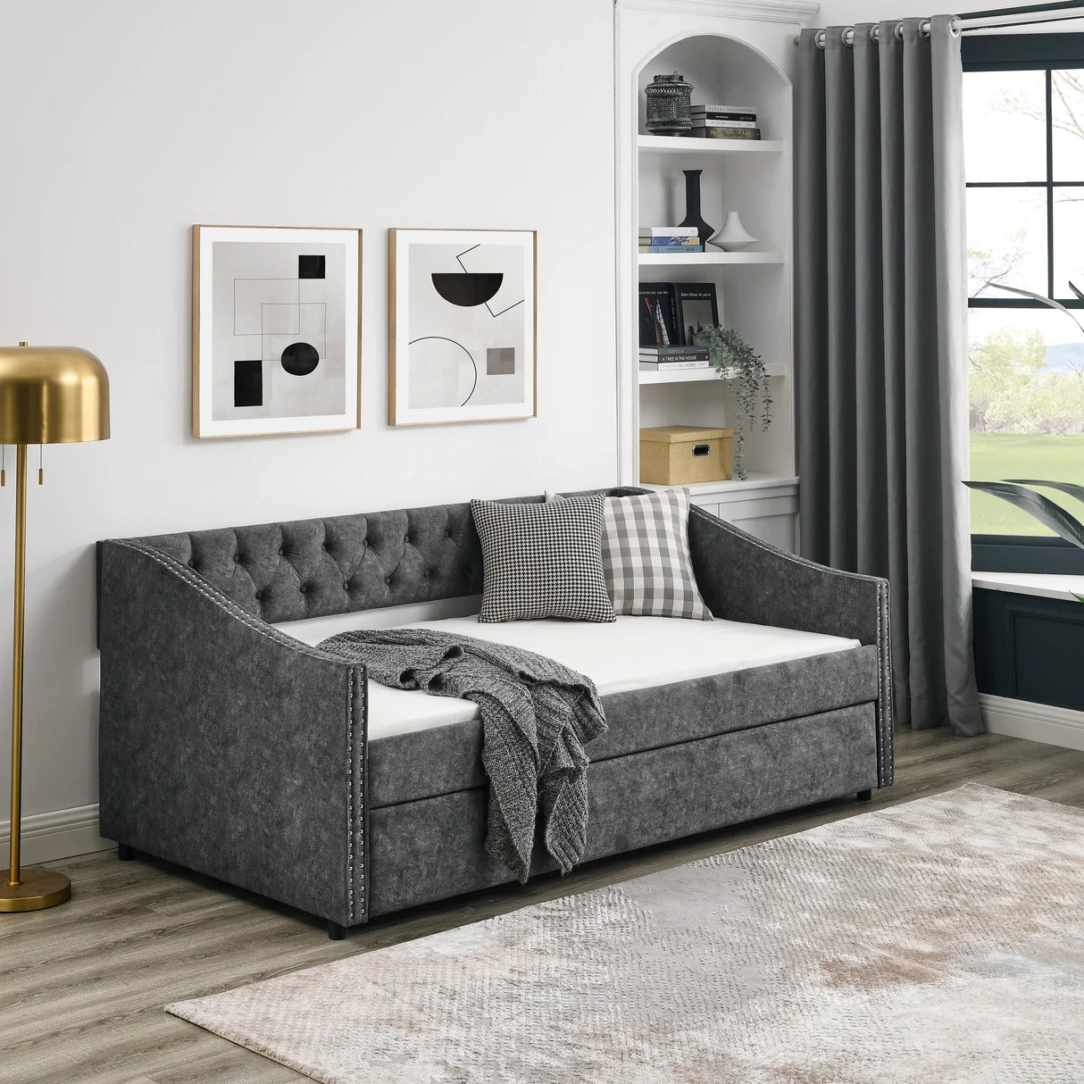 Twin Upholstered Tufted Daybed With Trundle Frame - Omega Lifestyles