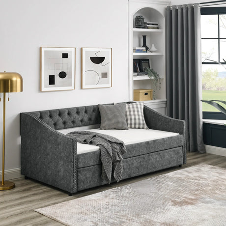Twin Upholstered Tufted Daybed With Trundle Frame - Omega Lifestyles