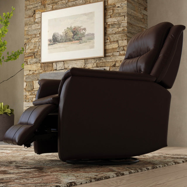 Swivel Glider Recliner With Manual Footrest And Leather Upholstery - Omega Lifestyles