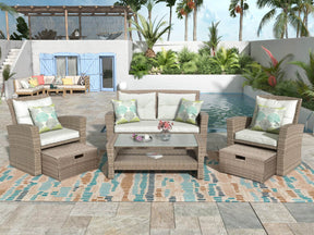 4-Piece Outdoor Beige Rattan Patio Furniture Set - Omega Lifestyles