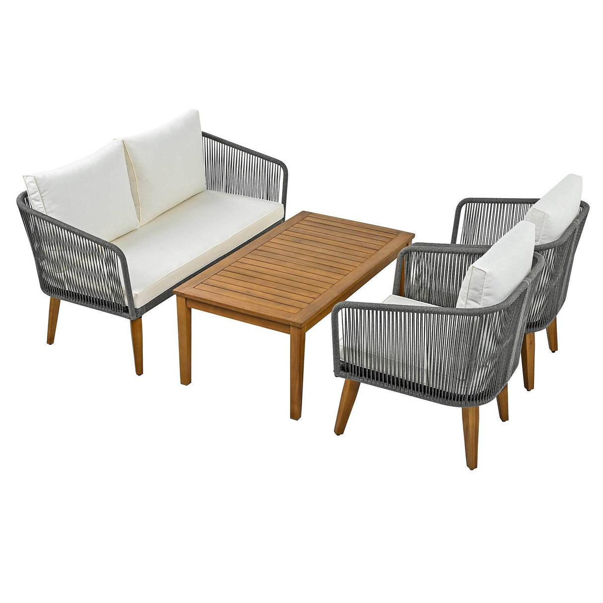 4-Piece Mid-Century Modern Woven Rope Patio Furniture Set - Omega Lifestyles