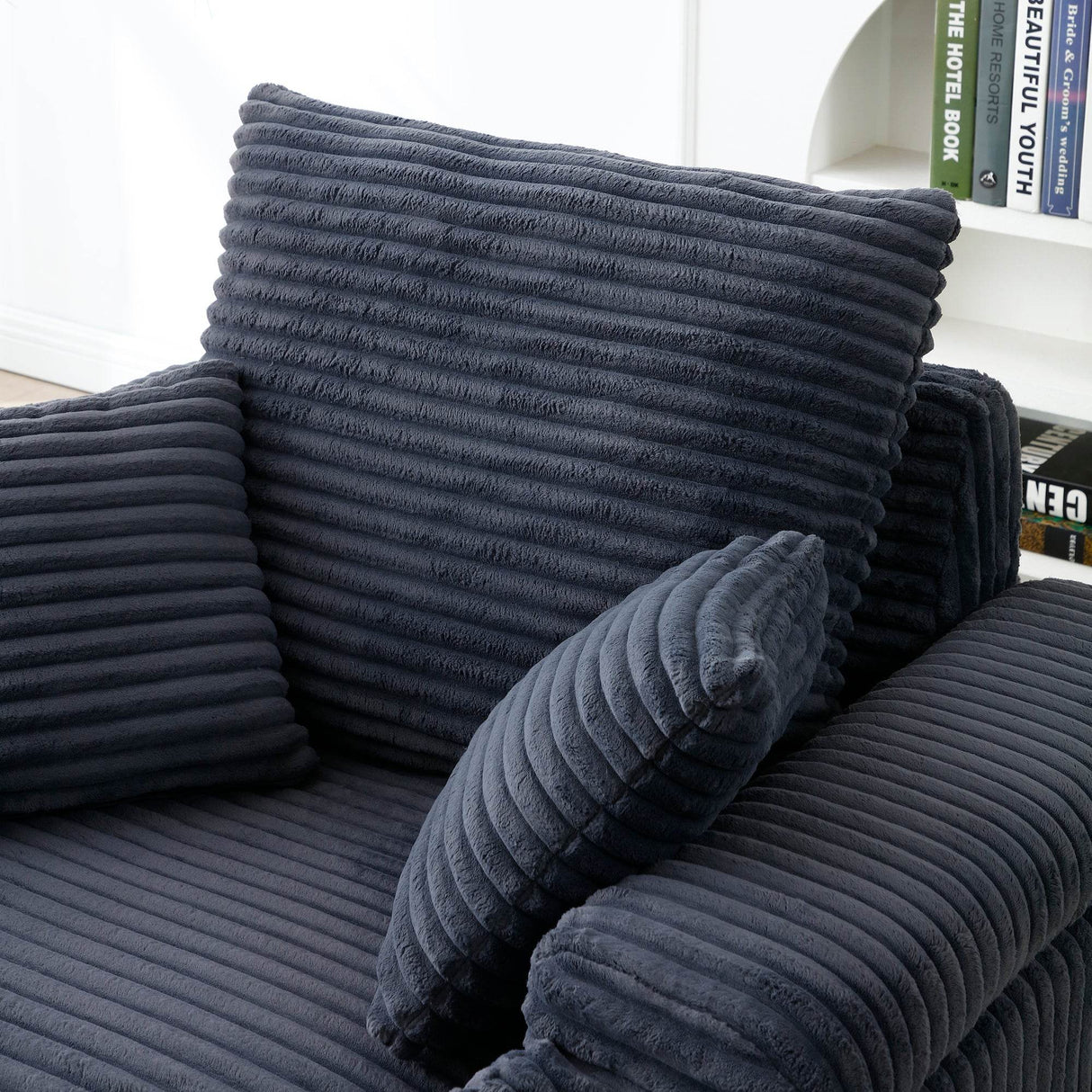 Oversized Medium-Soft Corduroy Fabric Accent Chair With Ottoman - Omega Lifestyles