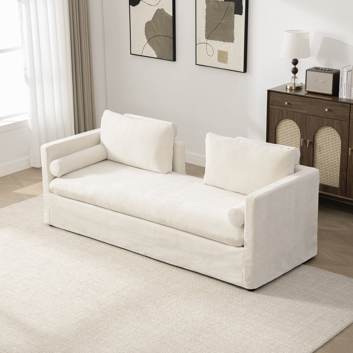Extra-Large Chenille Upholstered Two-Seater Sofa With Pillows