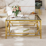 Modern Square Glass Coffee Table With Gold Metal Frame - Omega Lifestyles