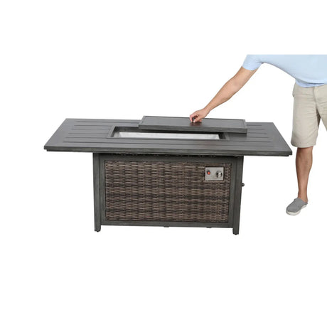 Espresso Aluminum Wicker Outdoor Propane Fire Pit Table - Omega Lifestyles