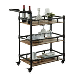 Industrial Style Metal Frame 3-Tier Oak Serving Cart - Omega Lifestyles