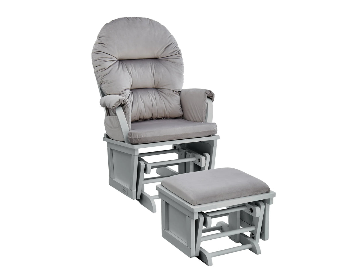 Madison Solid Wood Gray Glider Chair With Ottoman - Omega Lifestyles