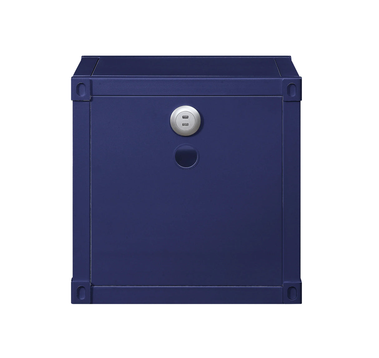 Industrial Blue Metal Nightstand With USB Charging Ports - Omega Lifestyles