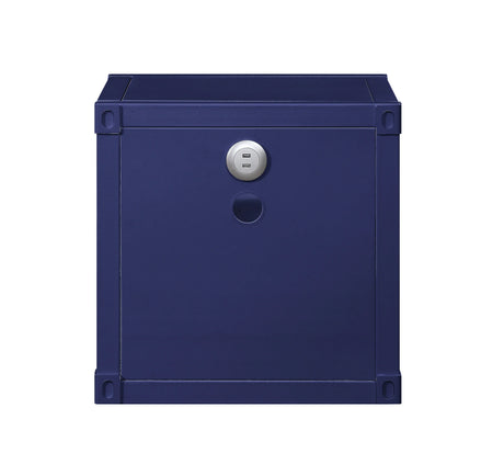 Industrial Blue Metal Nightstand With USB Charging Ports - Omega Lifestyles