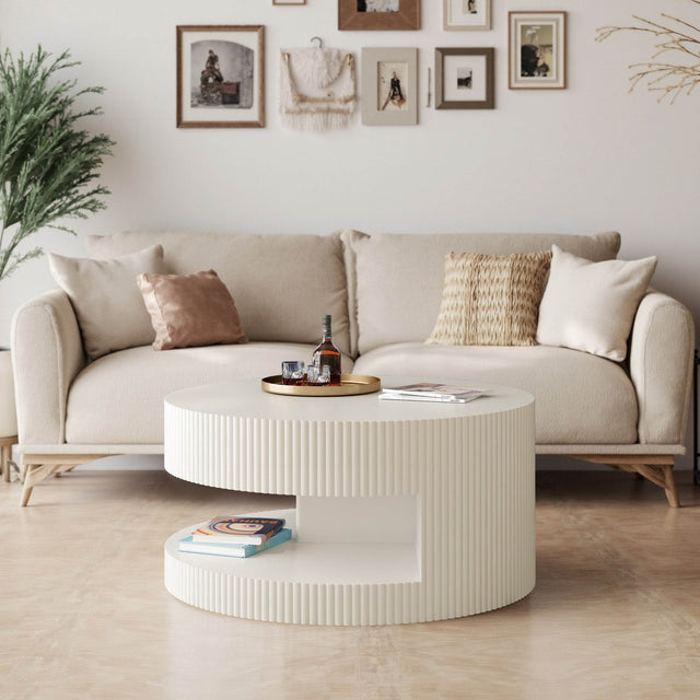 31.5-Inch Round White MDF Coffee Table With Storage - Omega Lifestyles