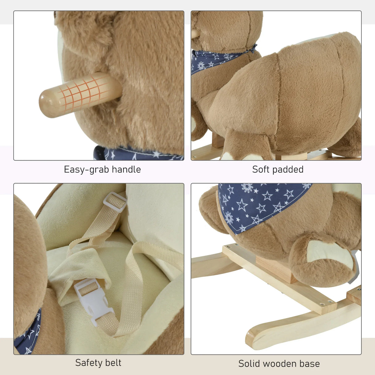 Bear Plush Toddler Rocking Horse With Lullaby and Pedals - Omega Lifestyles